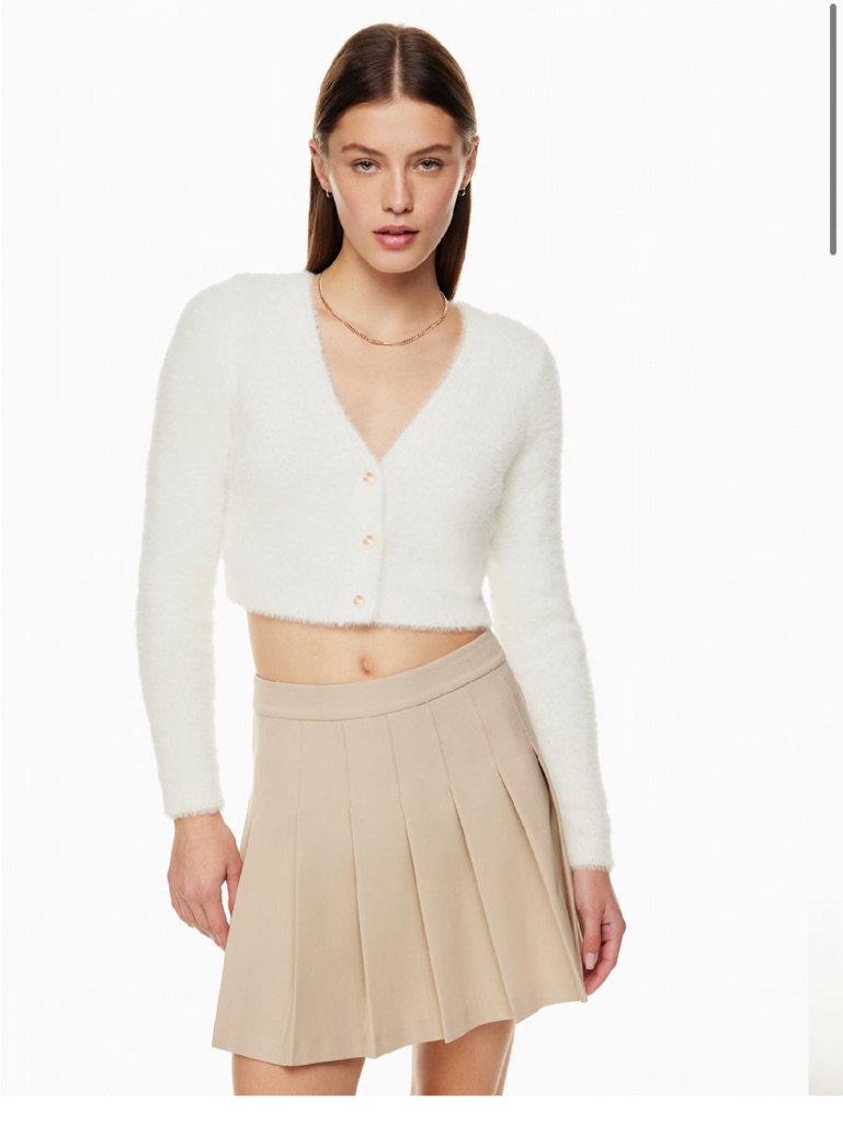 Aritzia Sunday Best Womens Reese Cardigan White Cropped Fuzzy Sweater Large